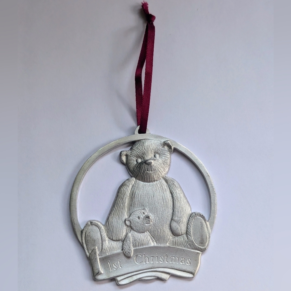 Silver Teddy Bear 1st Christmas Ornament